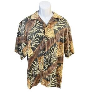 rare VTG Barcode Men's L 80's floral/jungle cat all over print Hawaiin shirt NWT